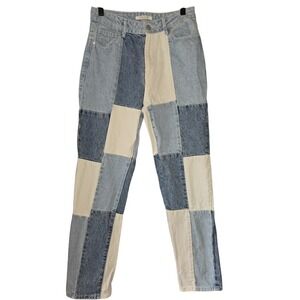 PacSun Mom Jean Patchwork Denim High Waisted Blue White‎ Colorblock Size 26